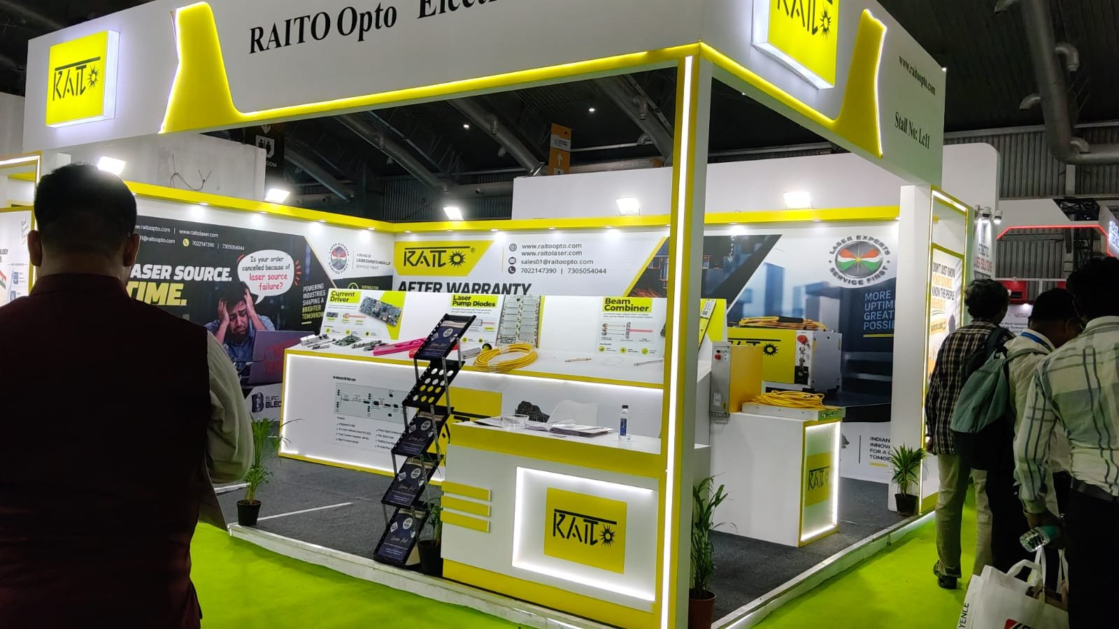 Wide view of the RAITO Opto Electronics stand at BIEC, Bengaluru